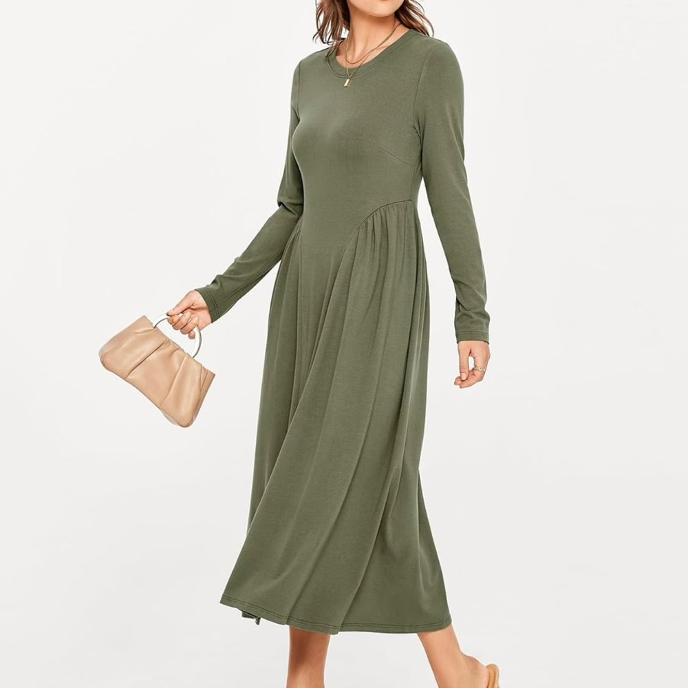 Olive Green Long Sleeve Dress - Picture 2 of 4